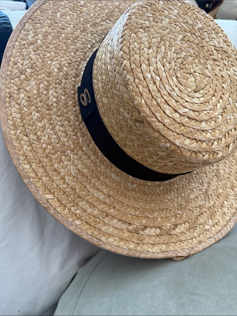 Straw Boater Hat with Black Band - S Accent - Picture 9 of 10